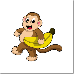 Monkey at Running with Banana Posters and Art